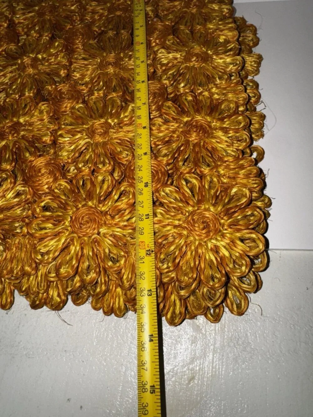 Vintage Woven Rattan Straw Flower Placemats Set 4 Yellow Daisy Retro Boho Table